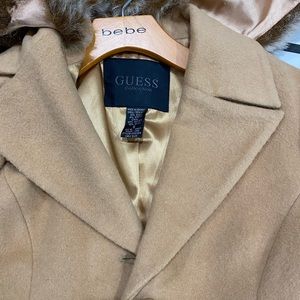 Guess coat. Sleeve 22”. Length 45”. Removable rabbit fur collar .